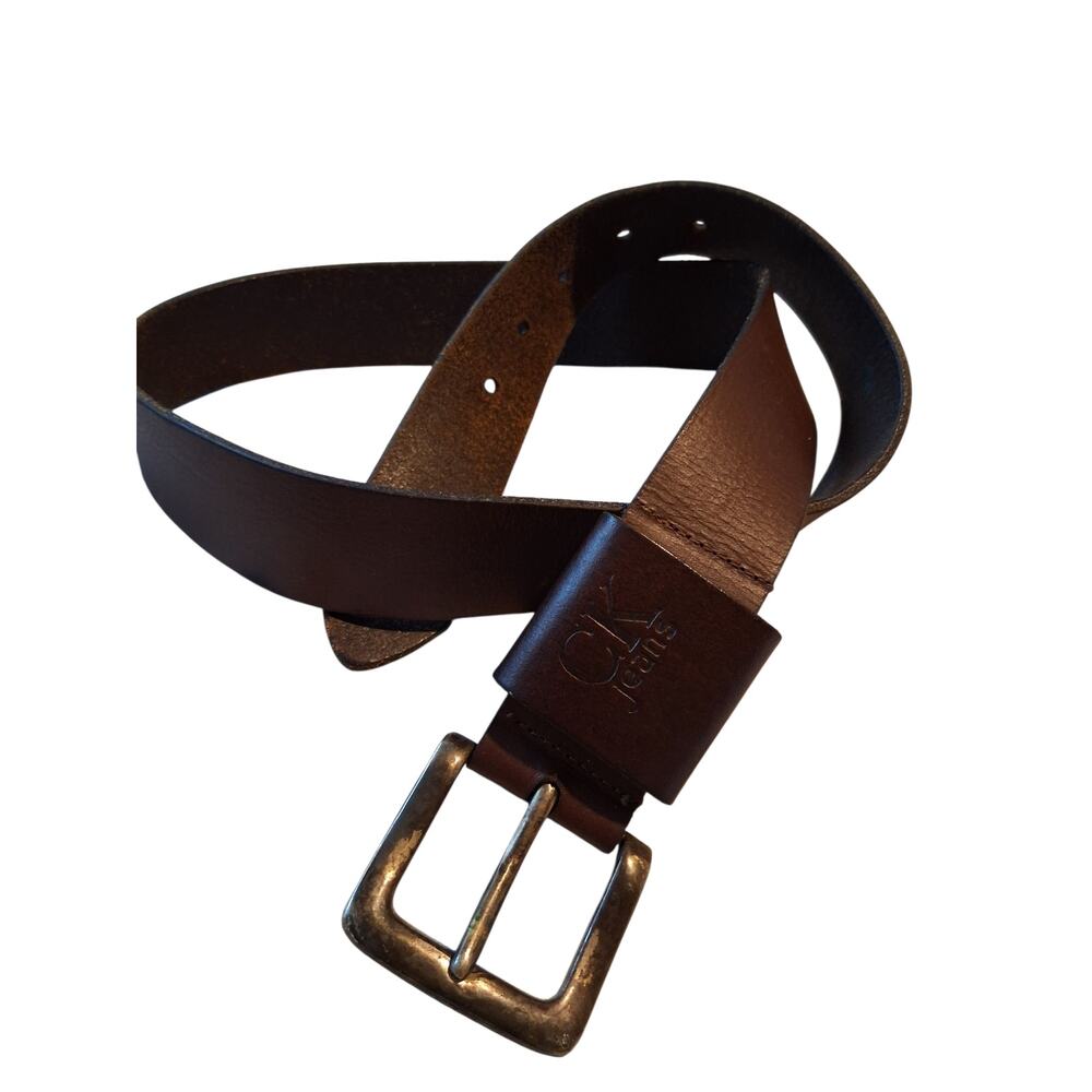 Y2k Vintage Calvin Klein CK Jeans Brown Leather Belt Sz M / 33 Width 1.5” Unisex